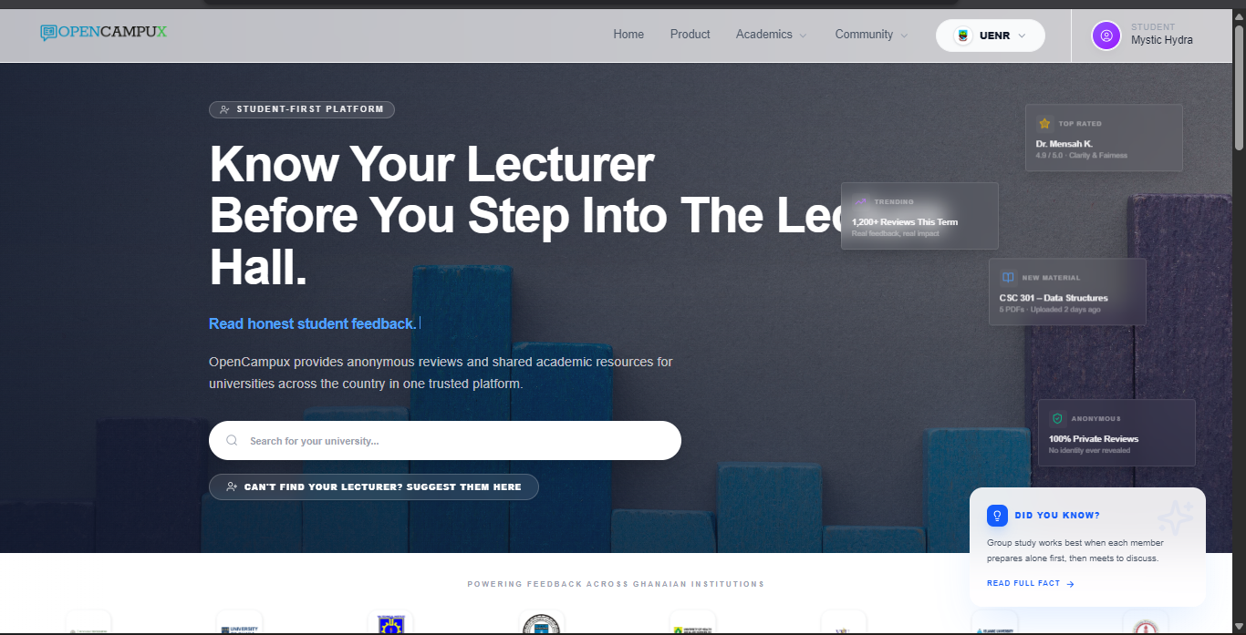 OpenCampux Lecturer Rating Platform